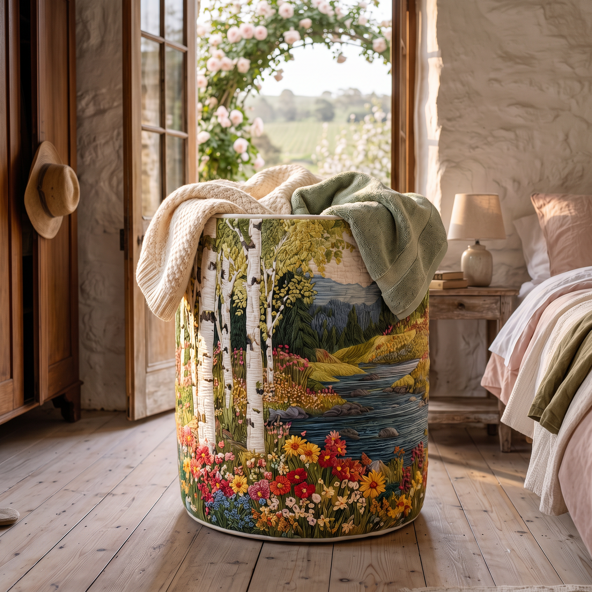 Narelle's Handquilted Basket – River & Wildflowers