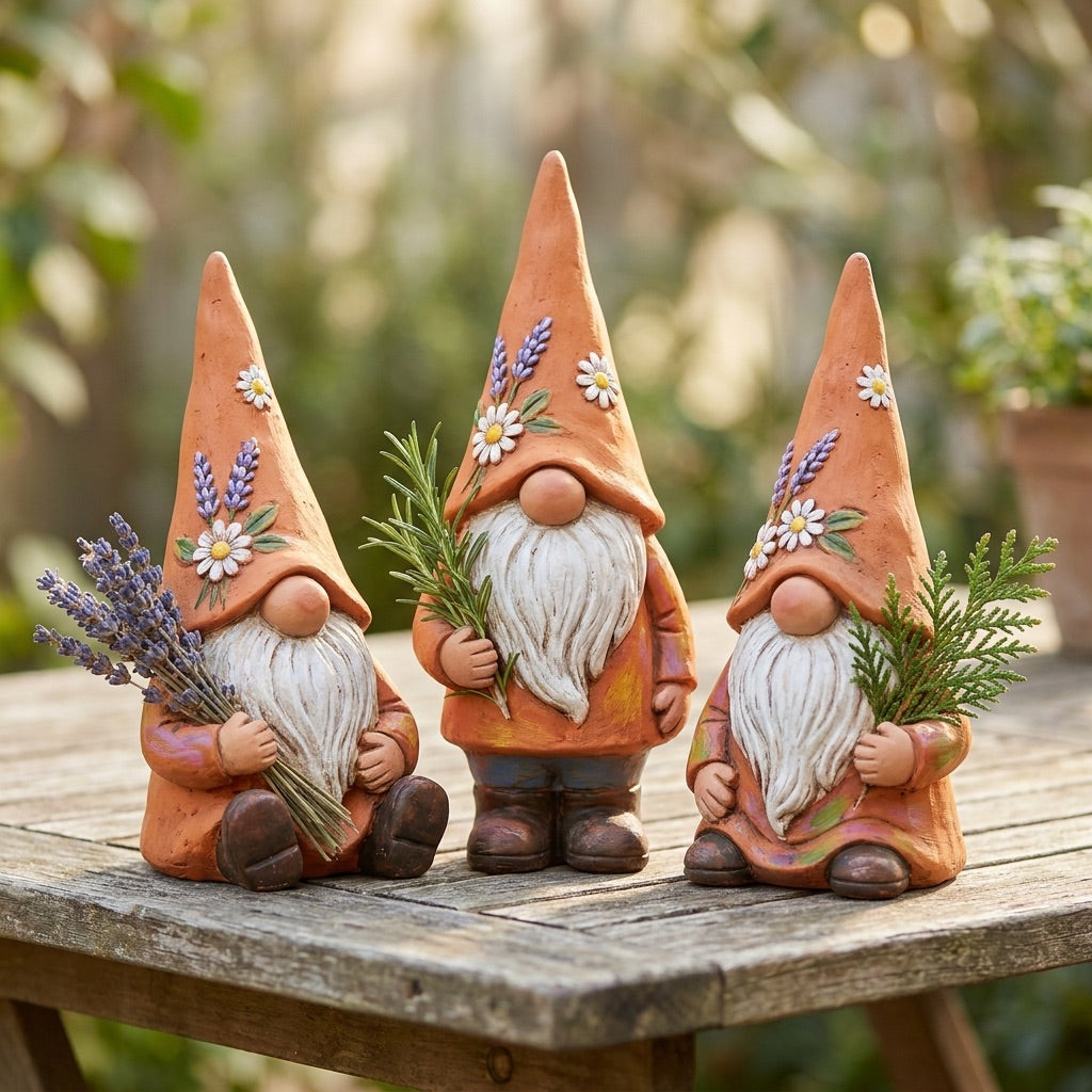 Eleanor's Handcrafted Slug-Guard Garden Gnome Trio