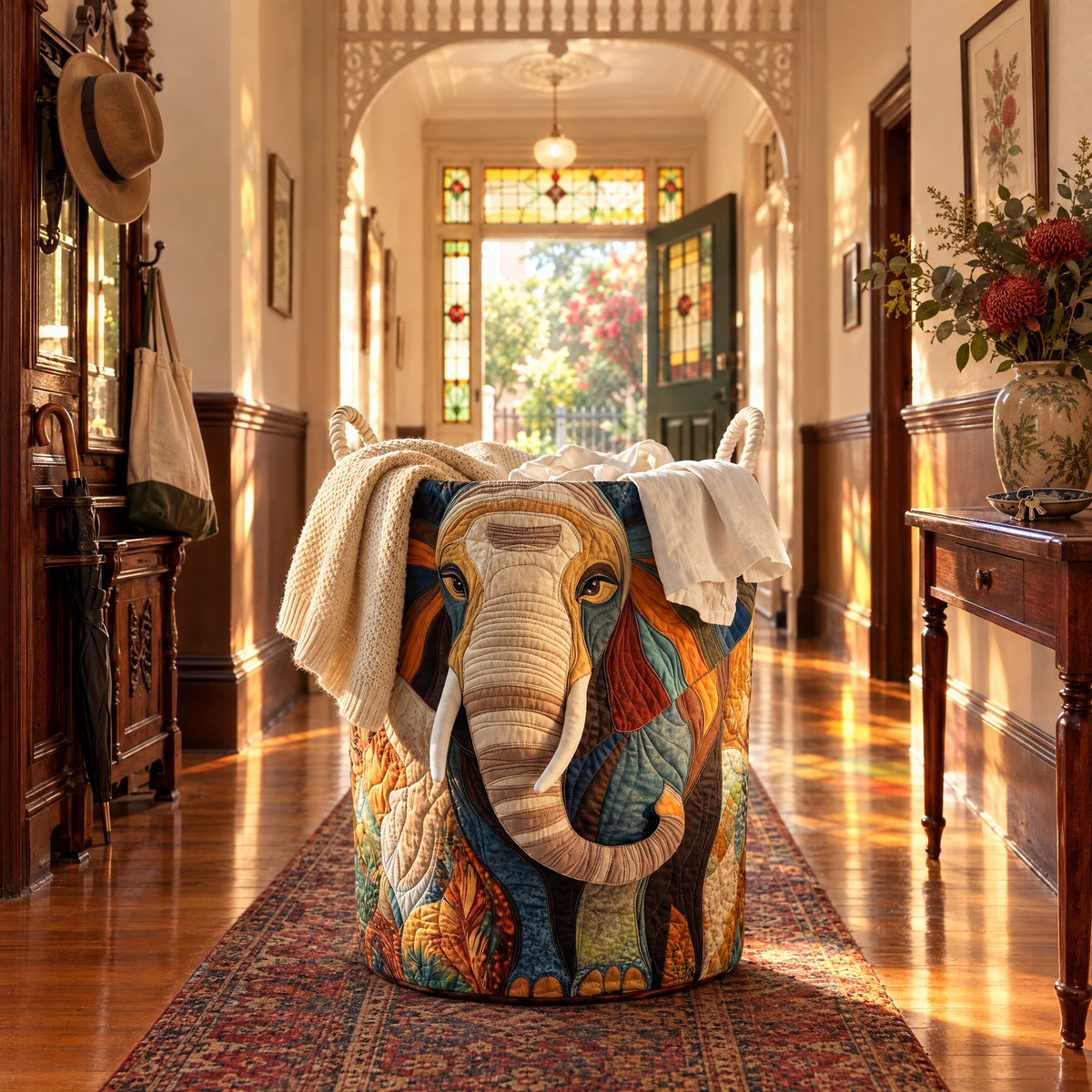 Narelle's Handquilted Basket – Safari Elephant