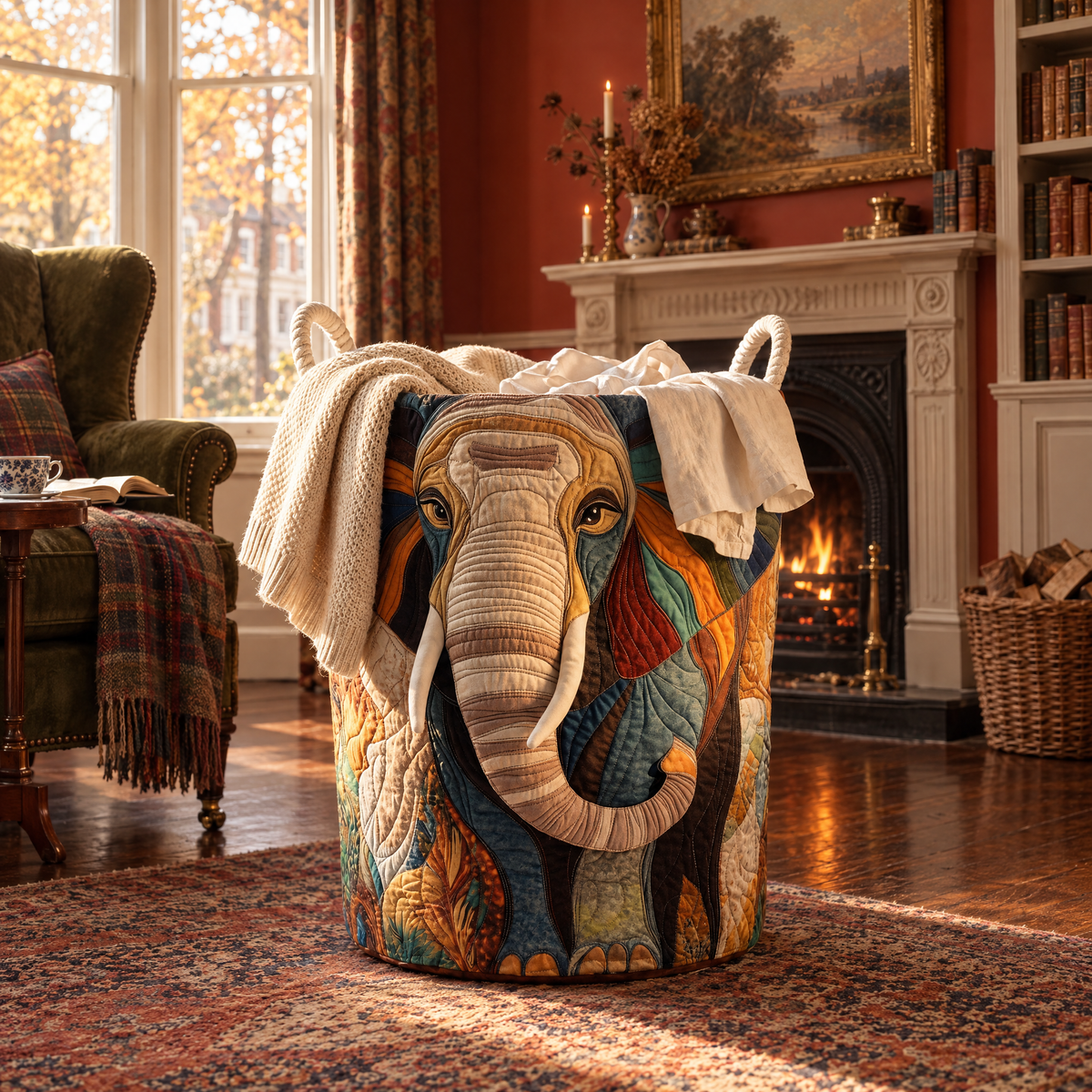 Rosemary's Handquilted Basket – Safari Elephant