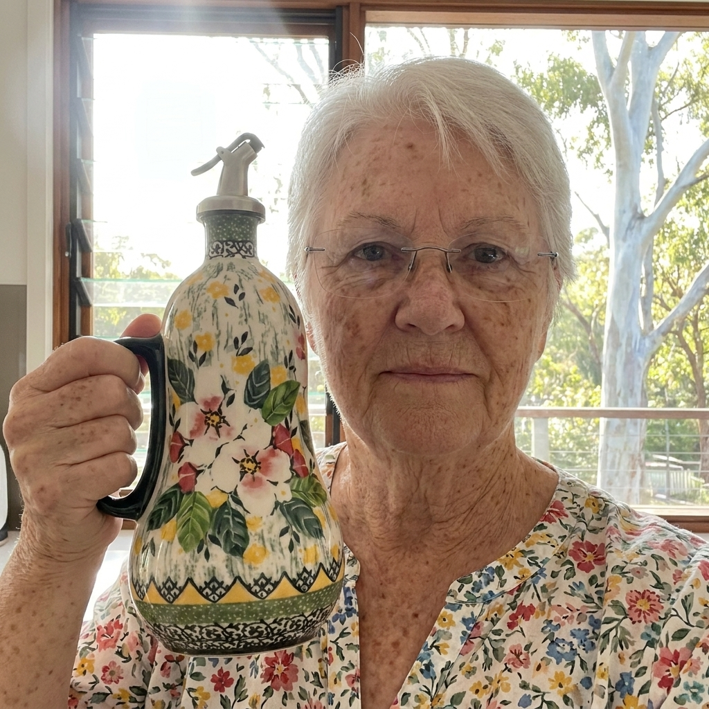 Customer holding the Wild Rose dispenser by its handle