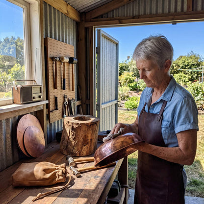 Lesley Tasker copper bird bath a5-making