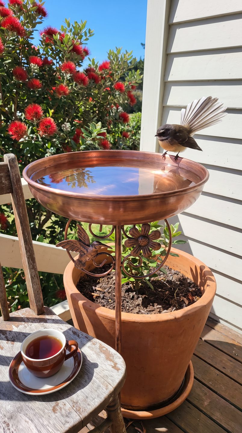 Lesley Tasker copper bird bath f5-veranda