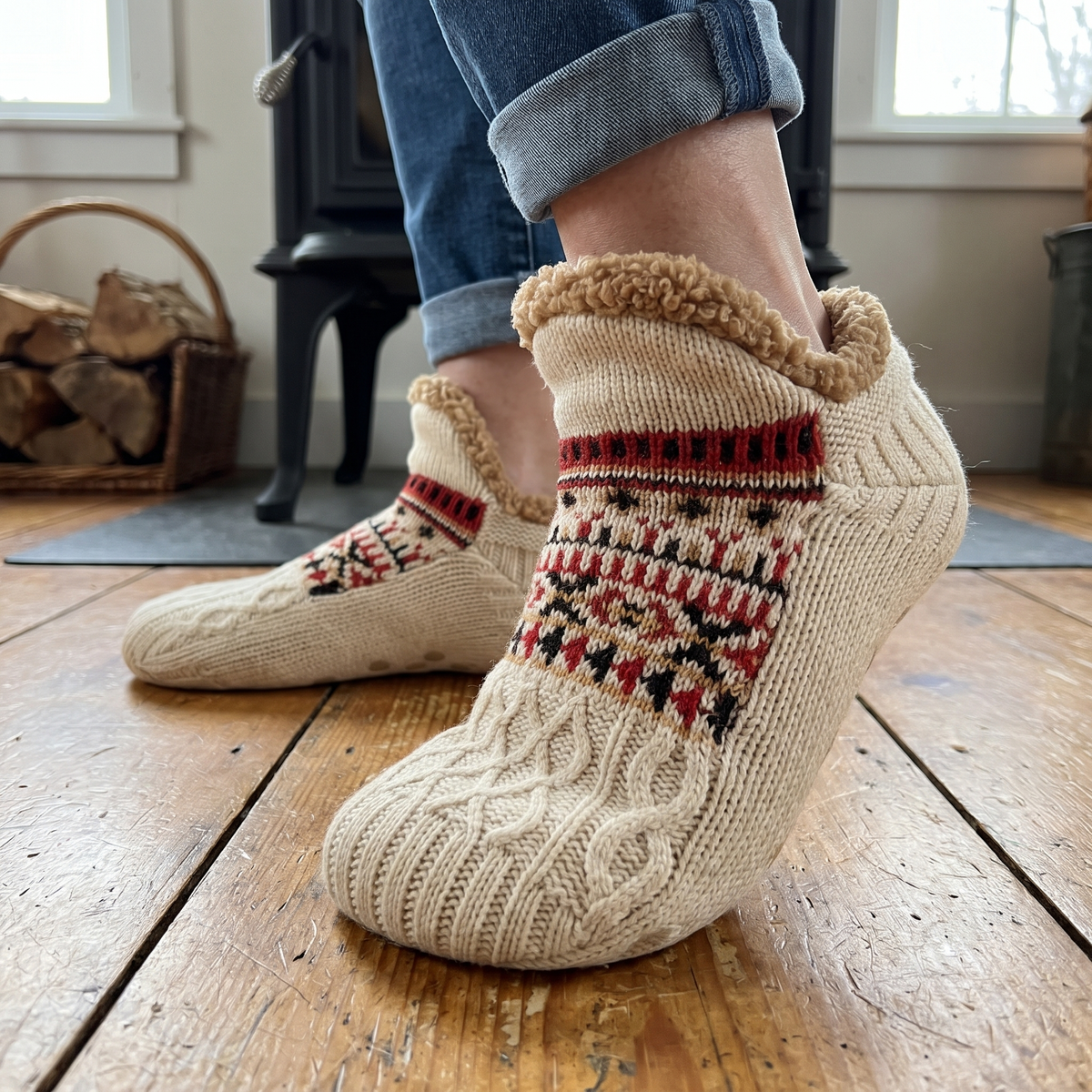 Biruta’s Hand-Knit Slipper Socks in Cream