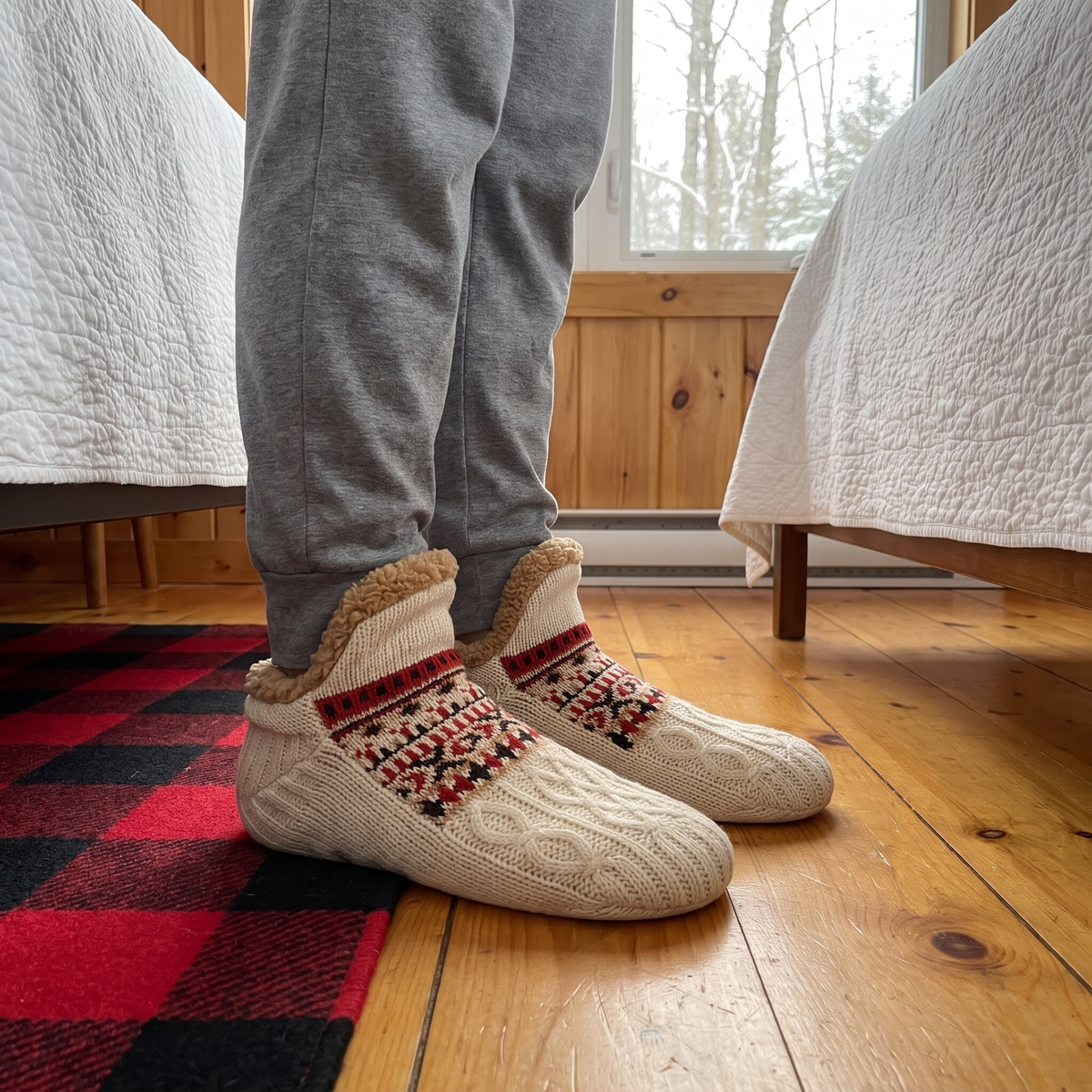 Biruta’s Hand-Knit Slipper Socks in Cream