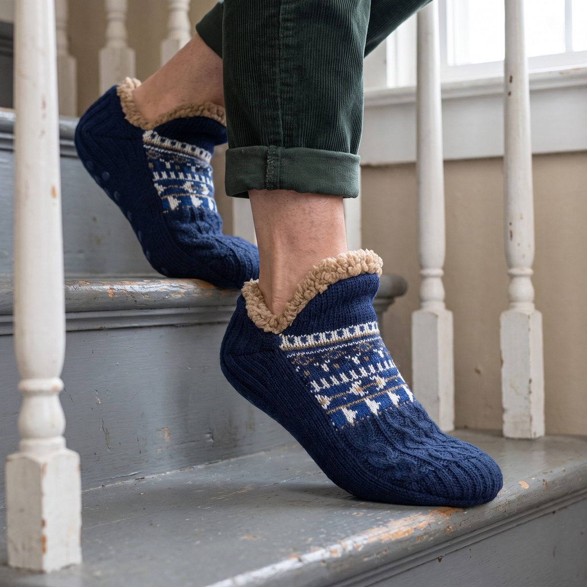 Biruta’s Hand-Knit Slipper Socks in Navy