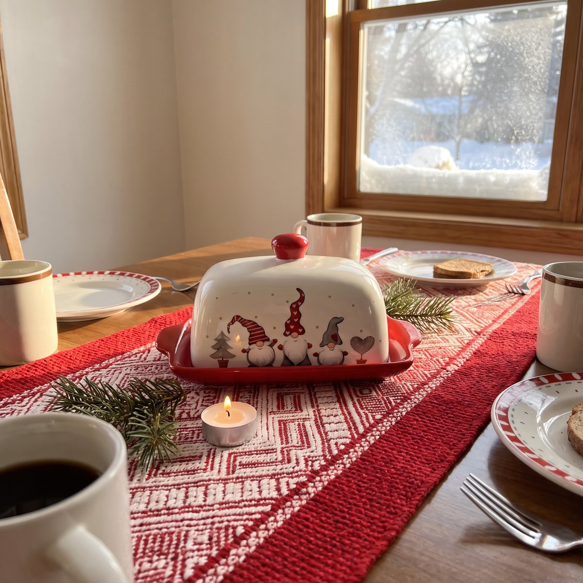 Dagny's Christmas butter dish, Tomte Gnomes design