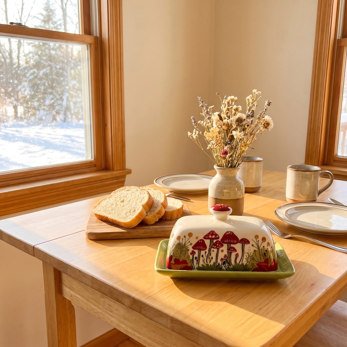Dagny's butter dish, Mushroom design with green tray