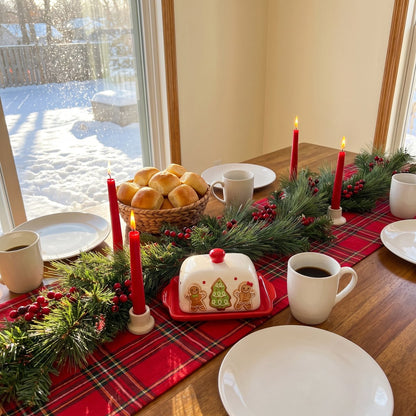 Gingerbread butter dish on a Christmas dinner table