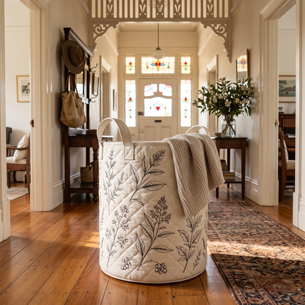 Coral's hand-quilted Wild Botanicals flower basket