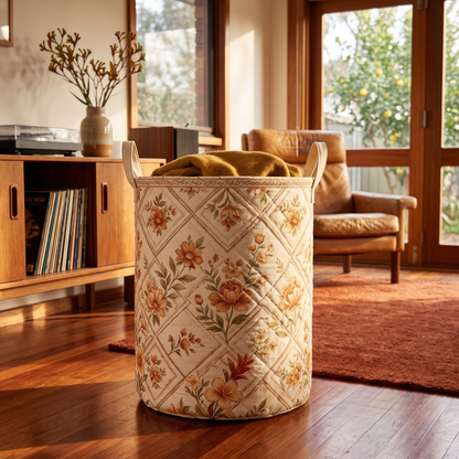 Coral's hand-quilted Amber Bloom flower basket