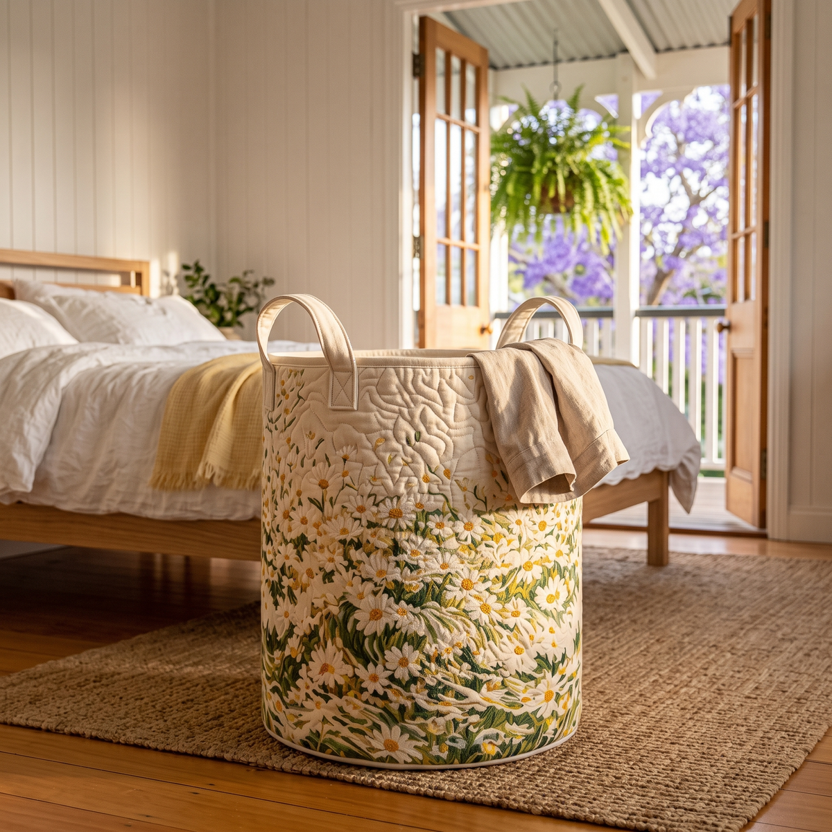 Coral's hand-quilted Daisy Field flower basket