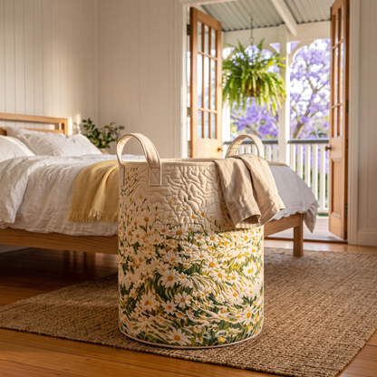 Coral's hand-quilted Daisy Field flower basket