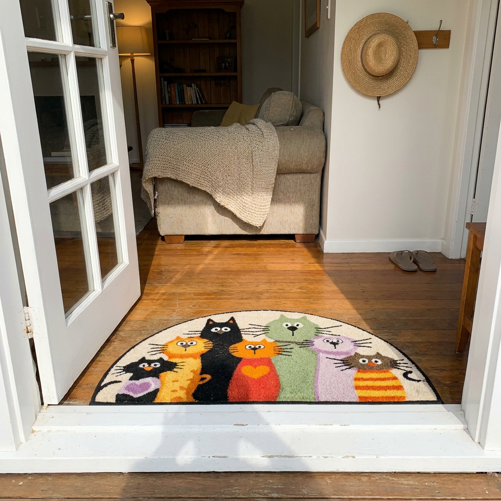 Customer photo of Delwyn's handmade Seven Cats rug