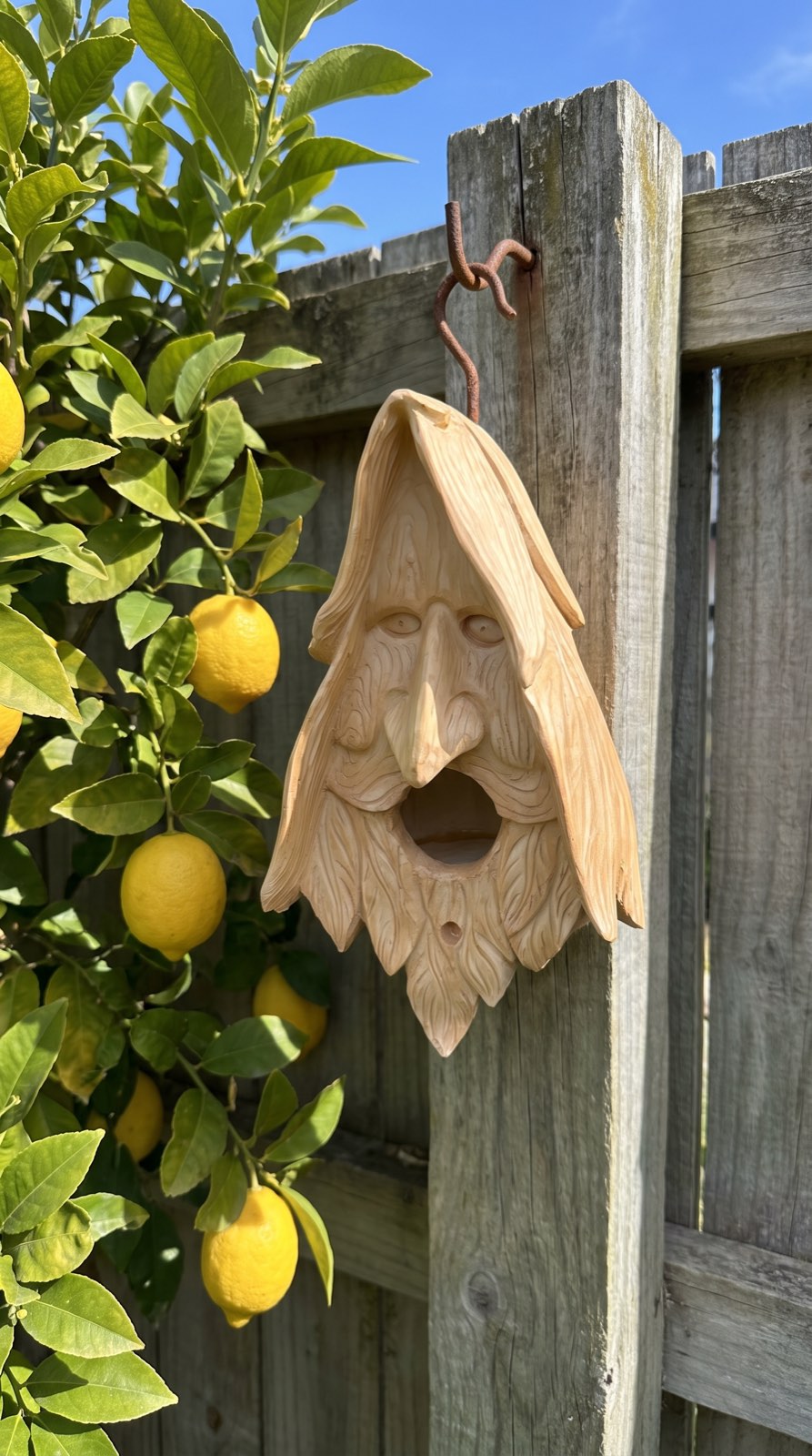 Dougal Fyfe wood spirit birdhouse f2-timaru-fence