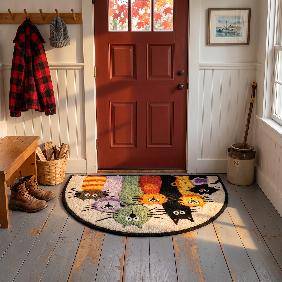 Seven Cats Classic half-moon rug at the front door