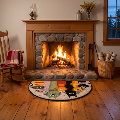 Seven Cats Classic rug in front of the fireplace
