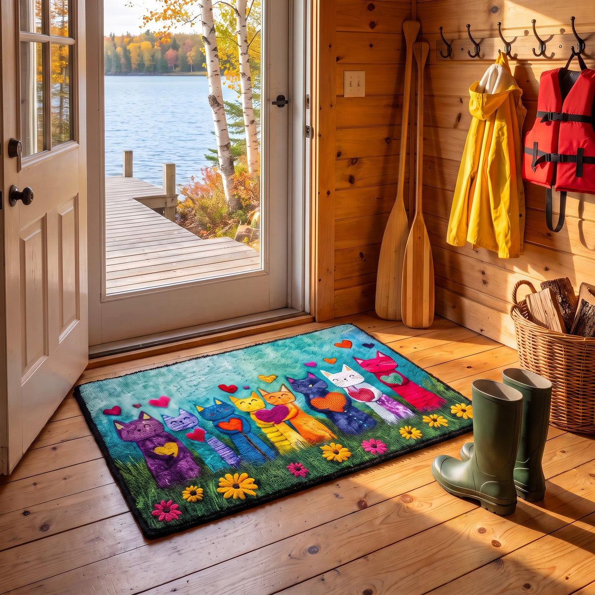 Colorful Hearts & Cats rug