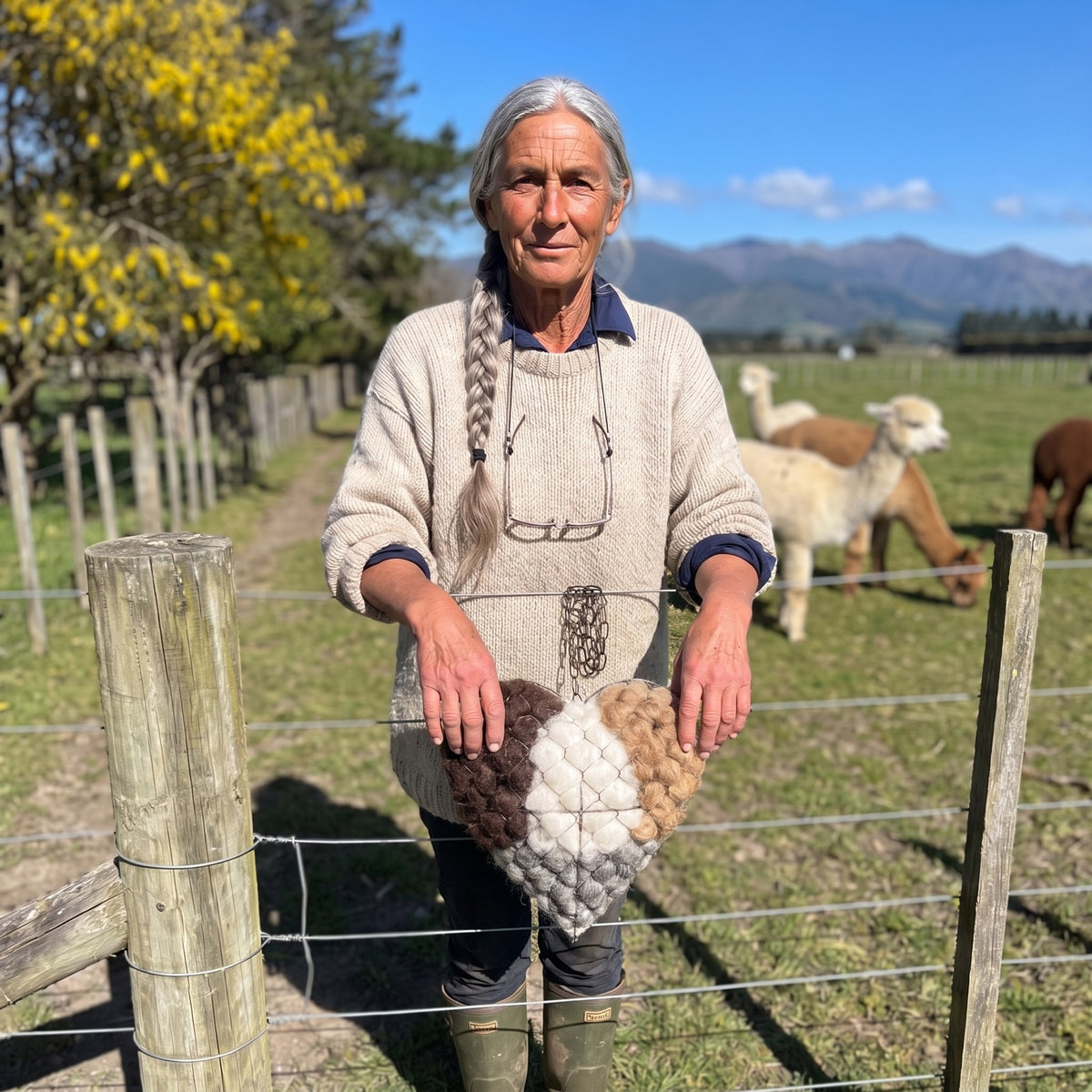 Heather Prebble alpaca nesting heart, New Zealand