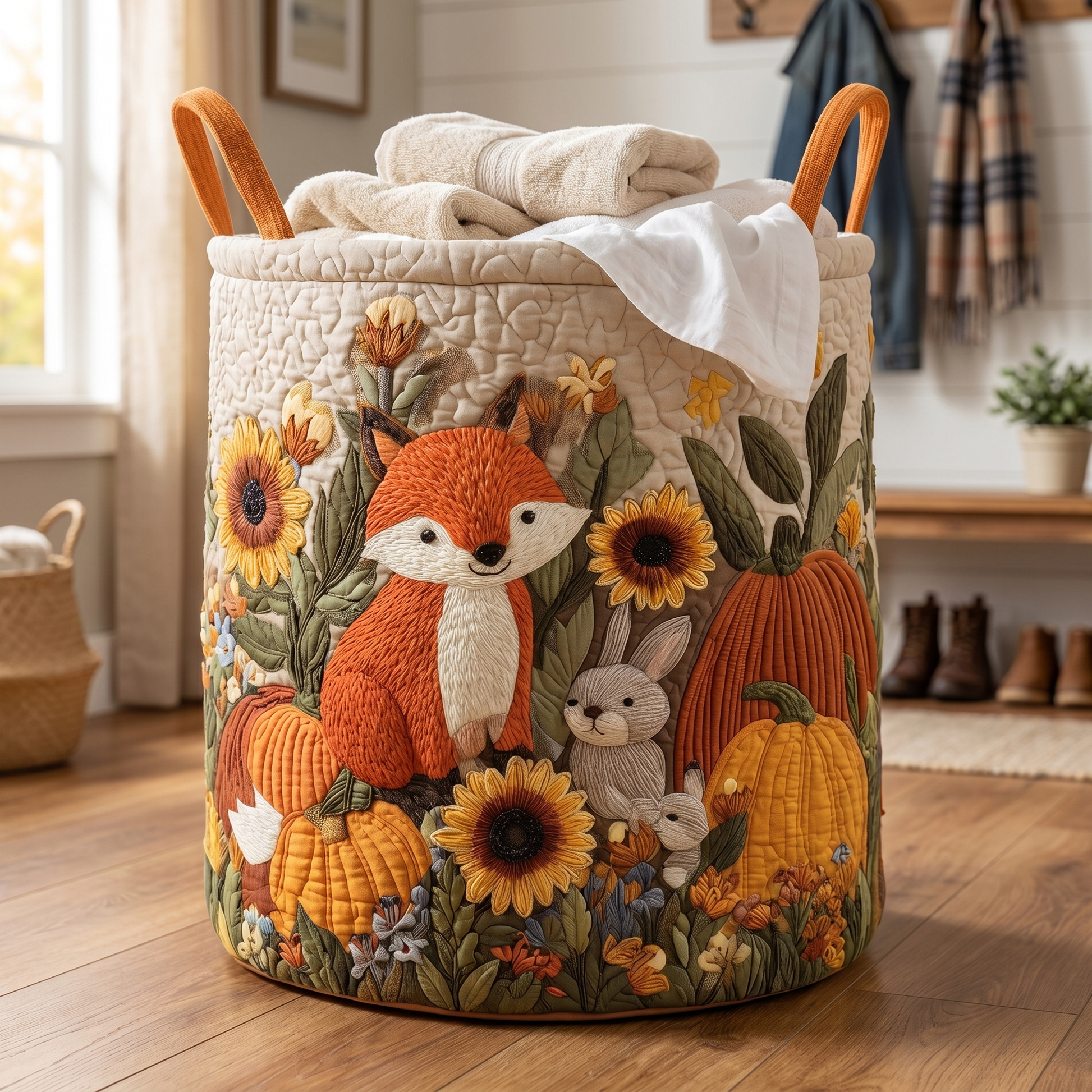 ファブリックバスケット*handmade* Martha's Handquilted Sheep Laundry Basket – CRAFTFOLK