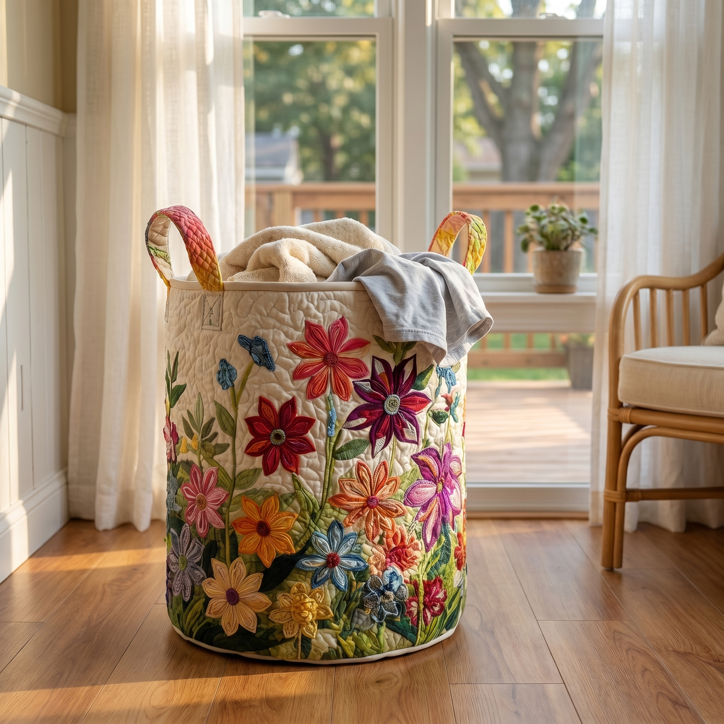 Martha's Handquilted Sheep Laundry Basket