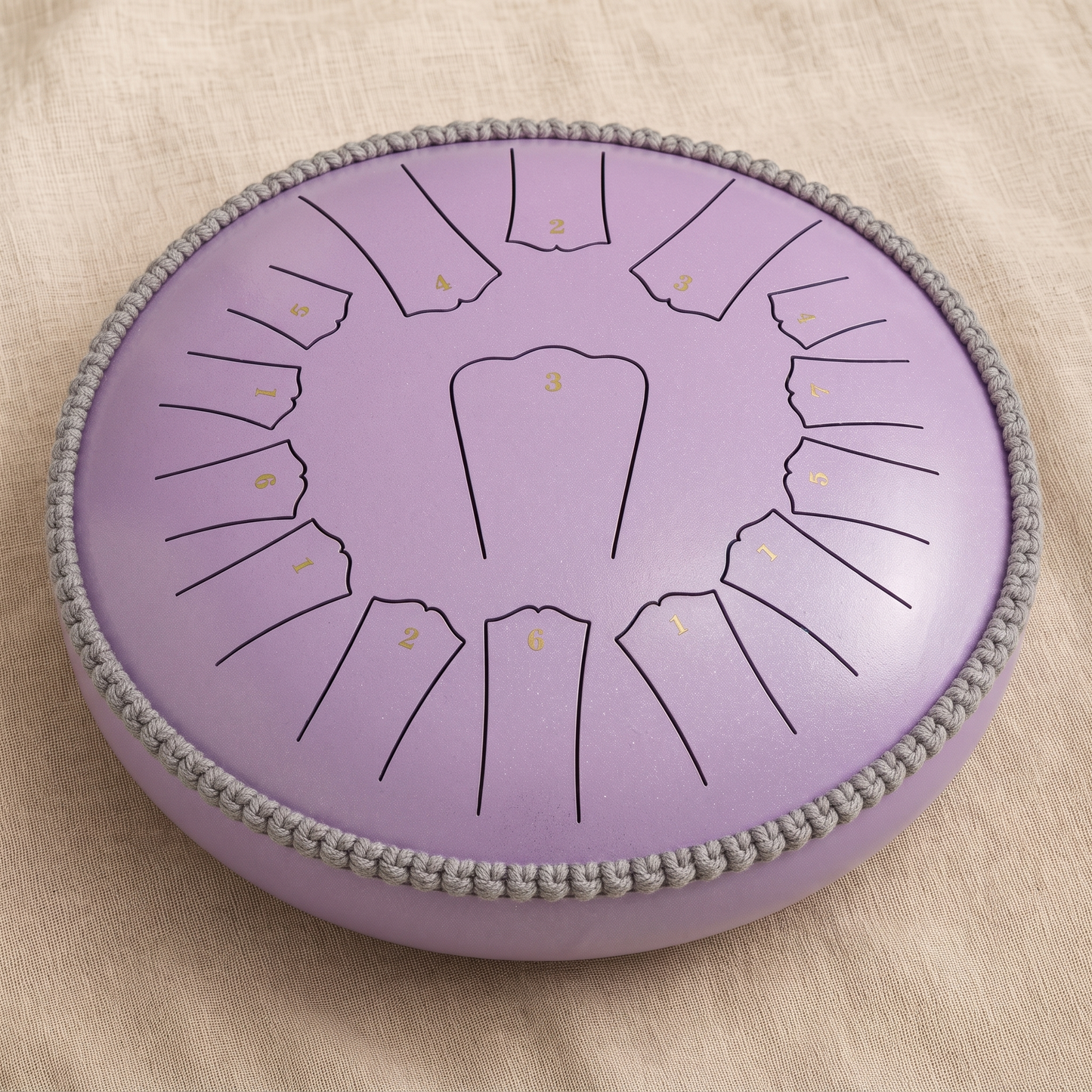 Rain drum in lavender purple pearl finish on linen