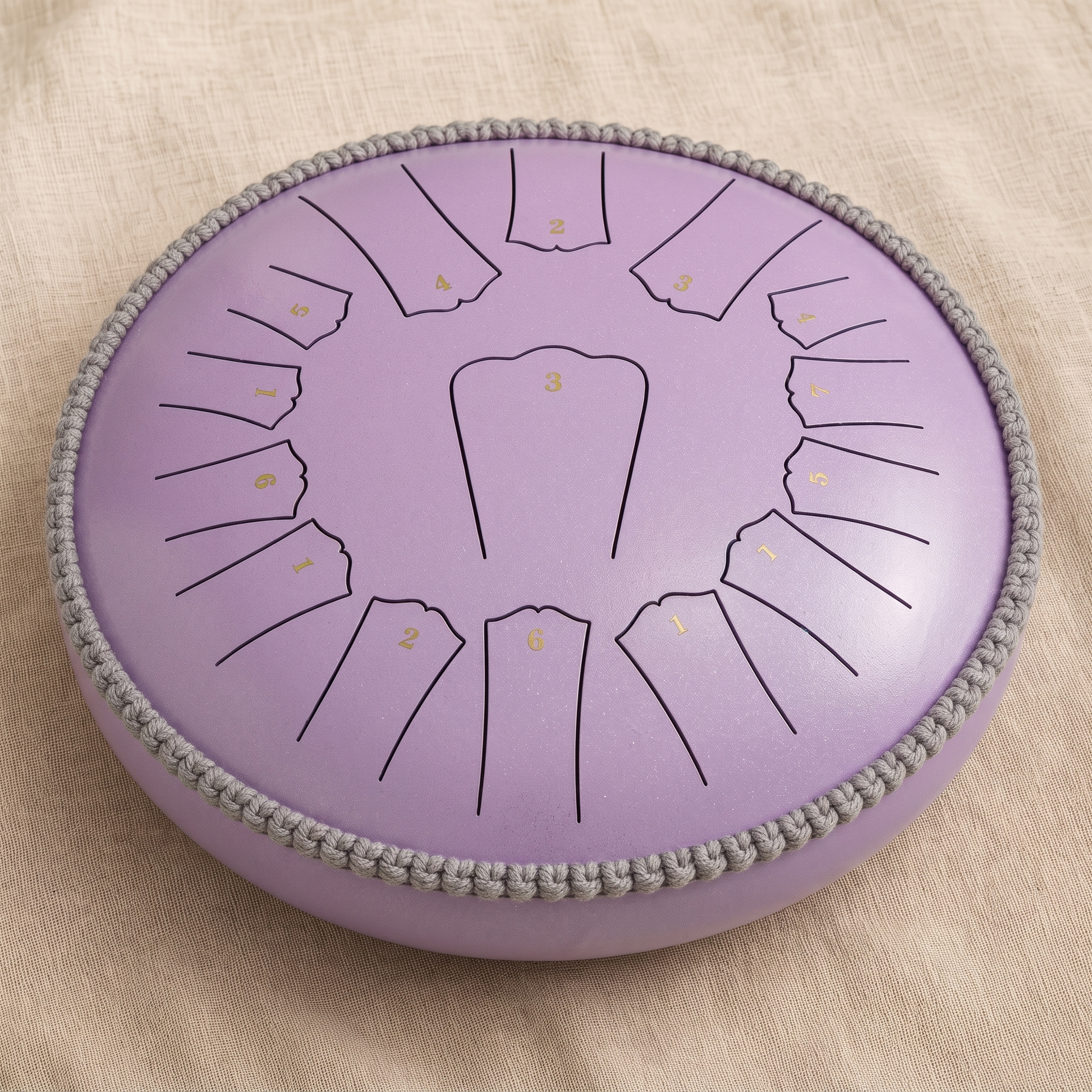 Rain drum in lavender purple pearl finish on linen