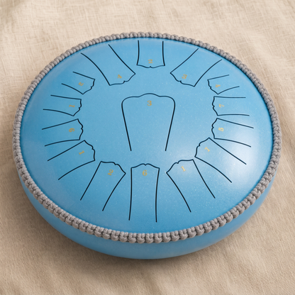 Rain drum in sky blue pearl finish on linen