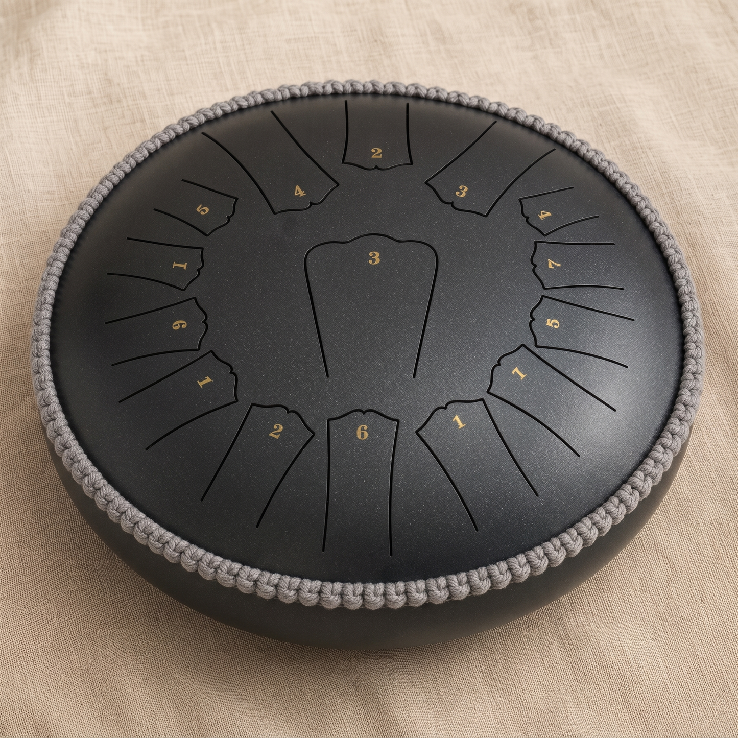 Rain drum in charcoal matte black finish on linen