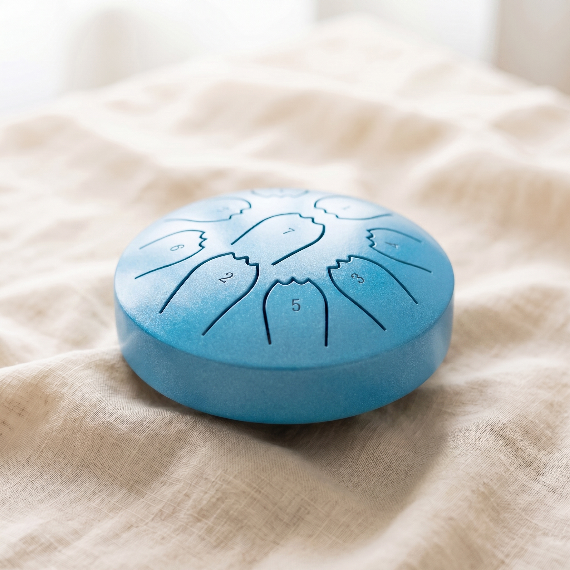 Standard rain drum in sky blue pearl finish on linen