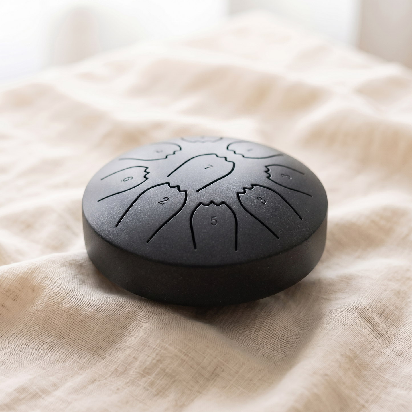 Standard rain drum in charcoal matte black finish on linen