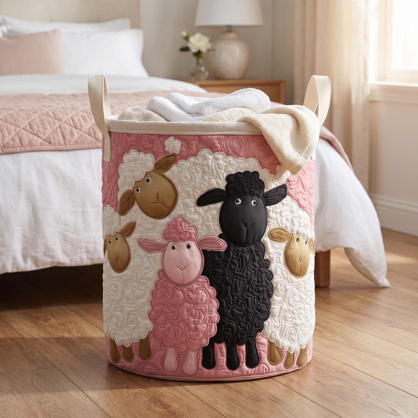 Martha's Handquilted Sheep Laundry Basket