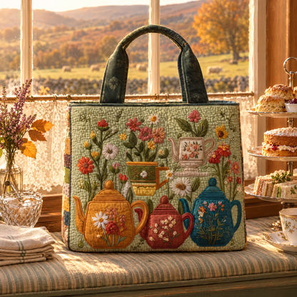 Meadow Teapots - Elspeth's handquilted teapot tote in sage green