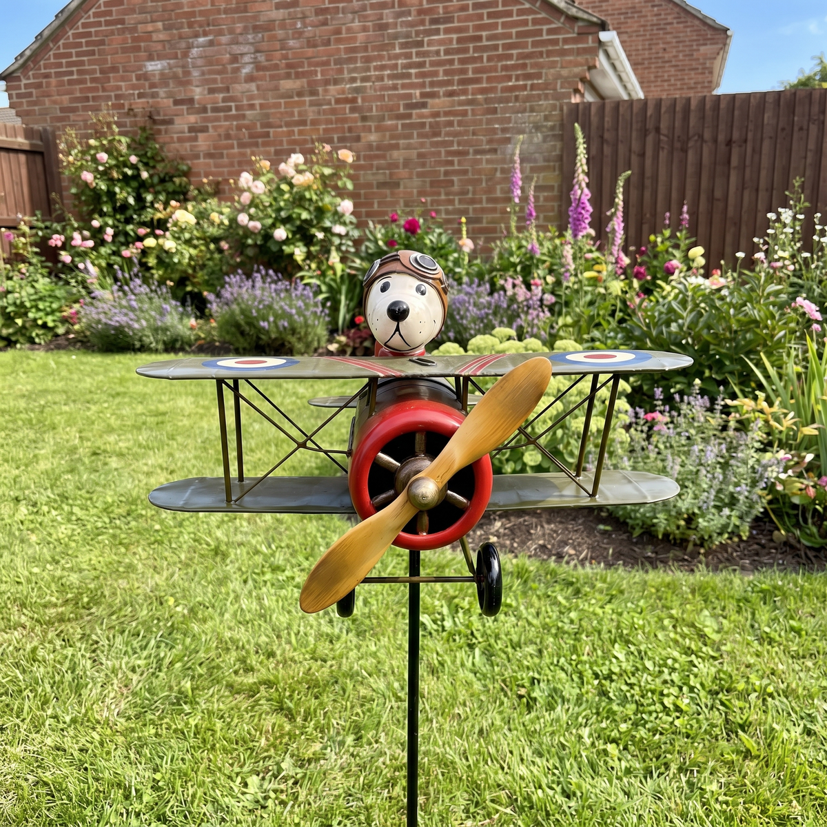 Flying Ace biplane wind spinner seen head-on with the propeller facing the camera