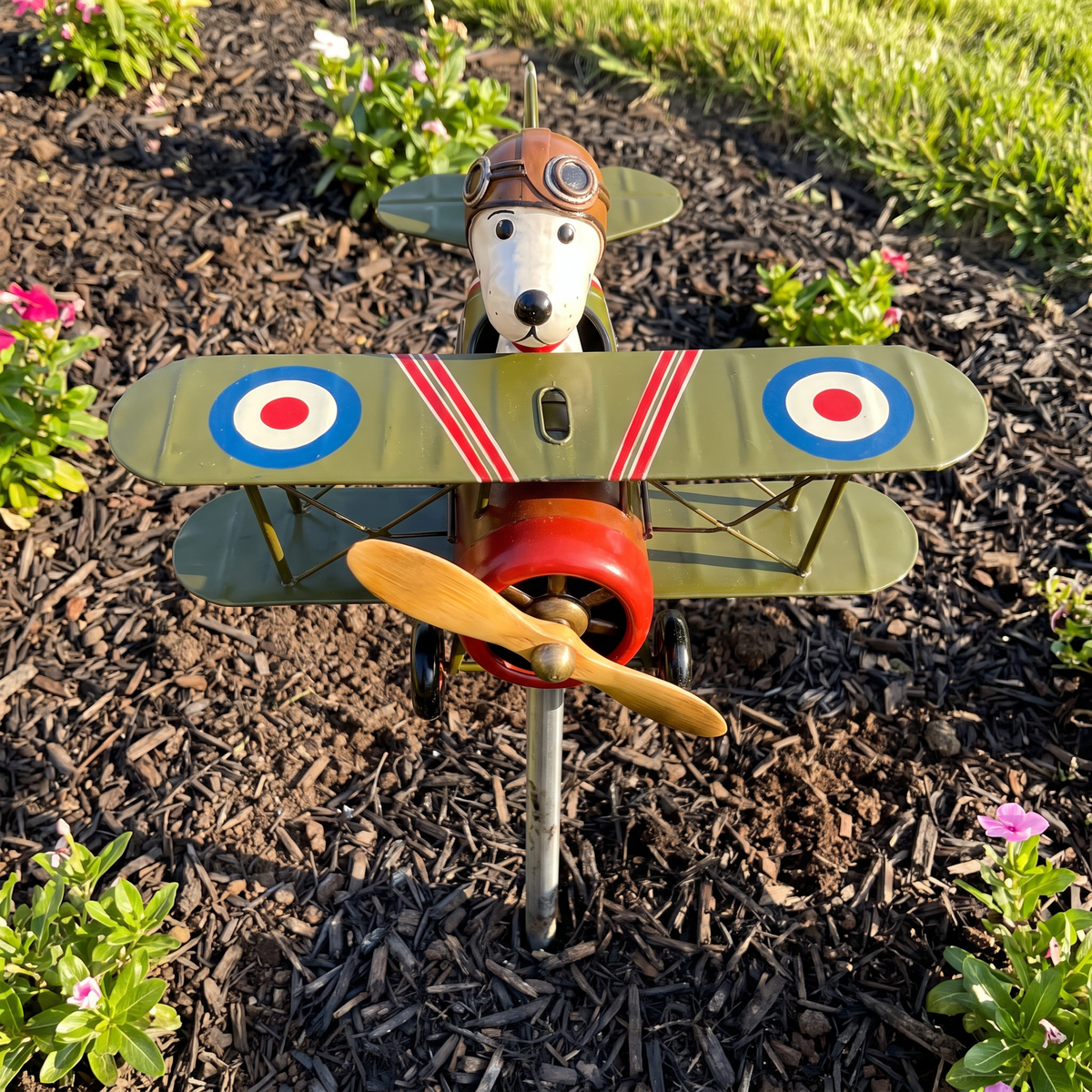 Top view of the biplane wind spinner showing both wing roundels