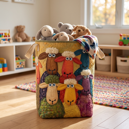 Colourful Flock quilted sheep basket in a playroom