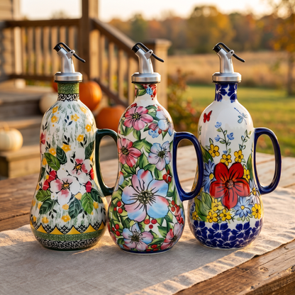 All three patterns: Wild Rose, Rose Mallow and Red Poppy on a porch table