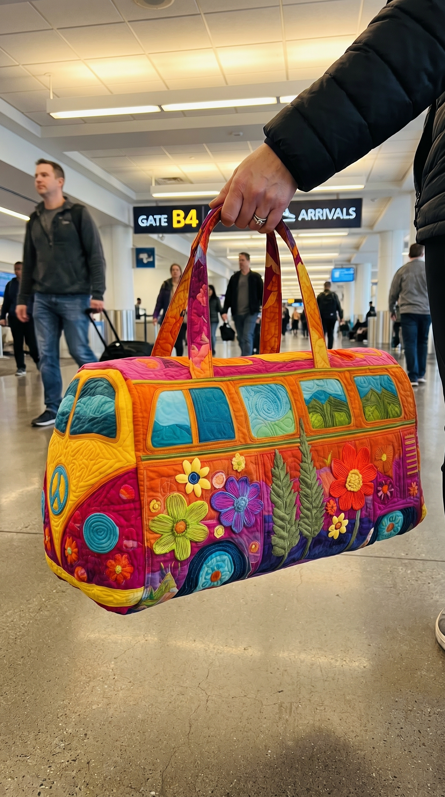 Hippie Bus Weekender being carried through an airport