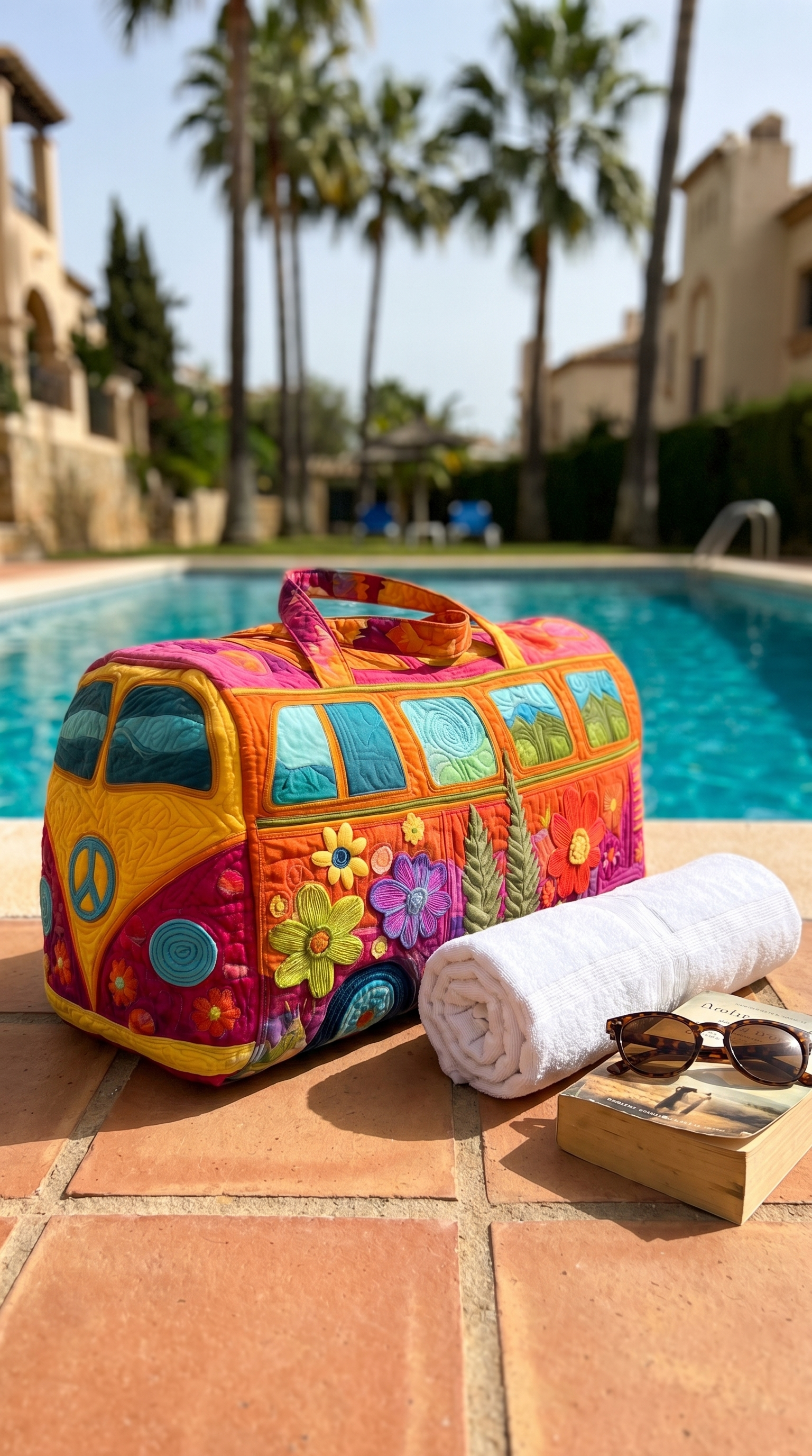 Hippie Bus Weekender at a Mediterranean pool deck in Andalusia