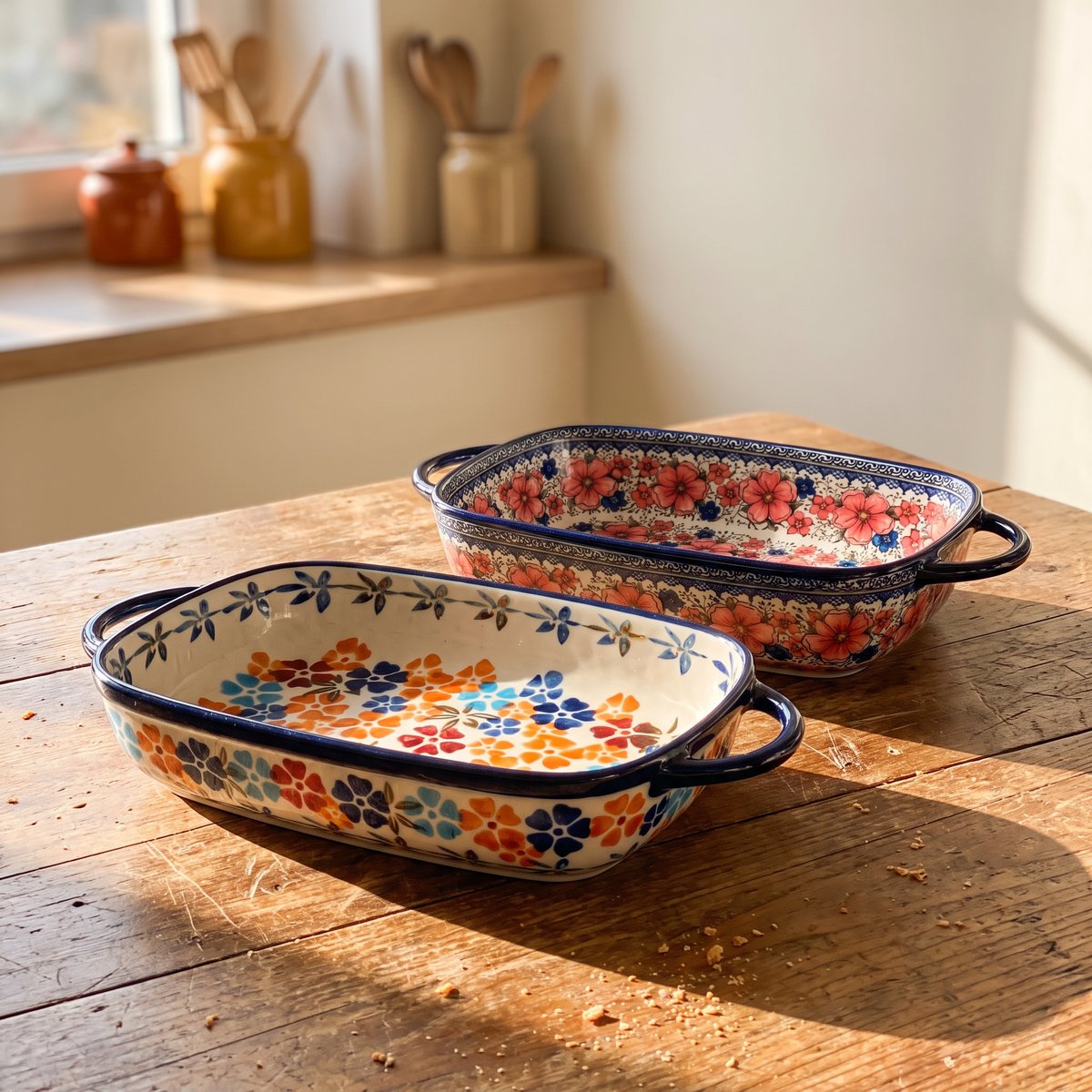 Wildflower and Poppy baking dishes together