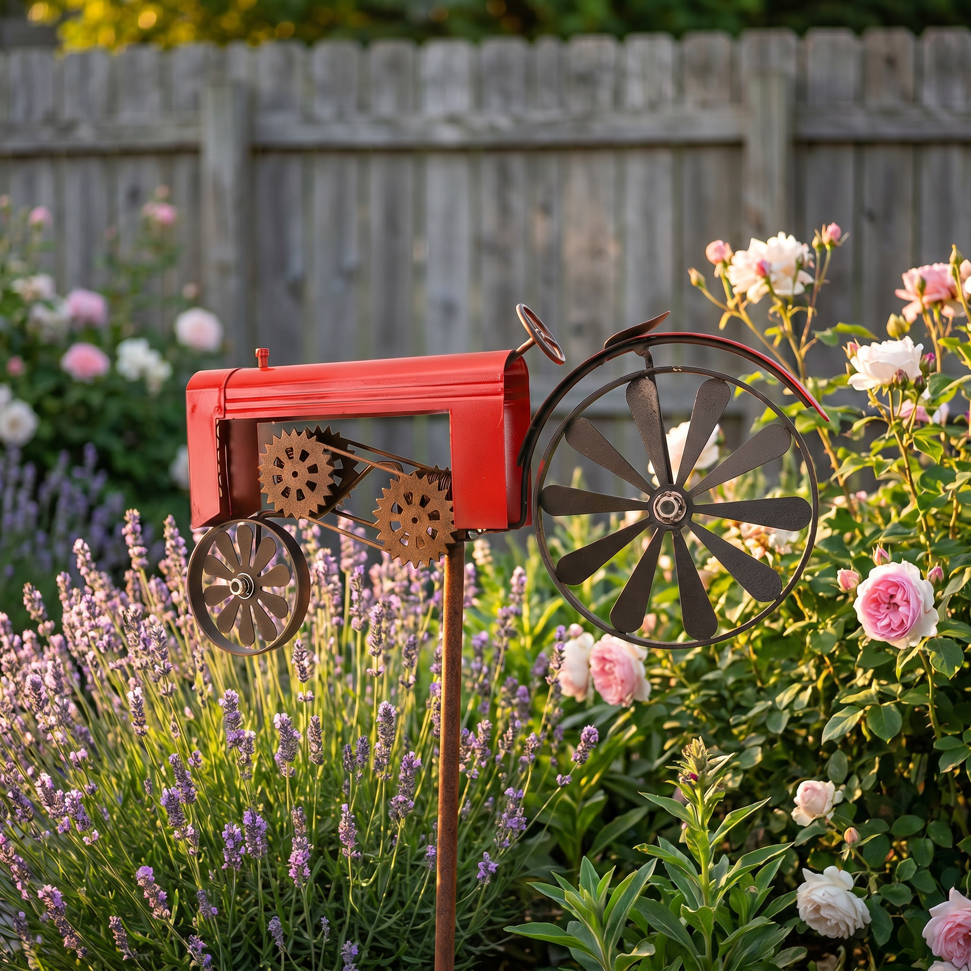 Heritage Tractor Wind Spinner - Red Tractor in Garden