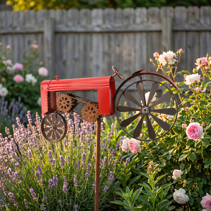 Heritage Tractor Wind Spinner - Red Tractor in Garden