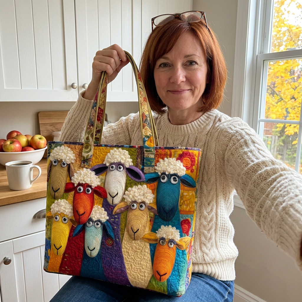 Customer selfie with the Kitchen Party sheep tote
