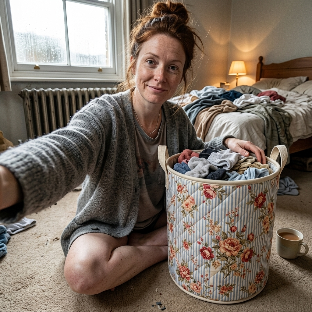 Customer selfie in her bedroom with the Cottage Roses basket