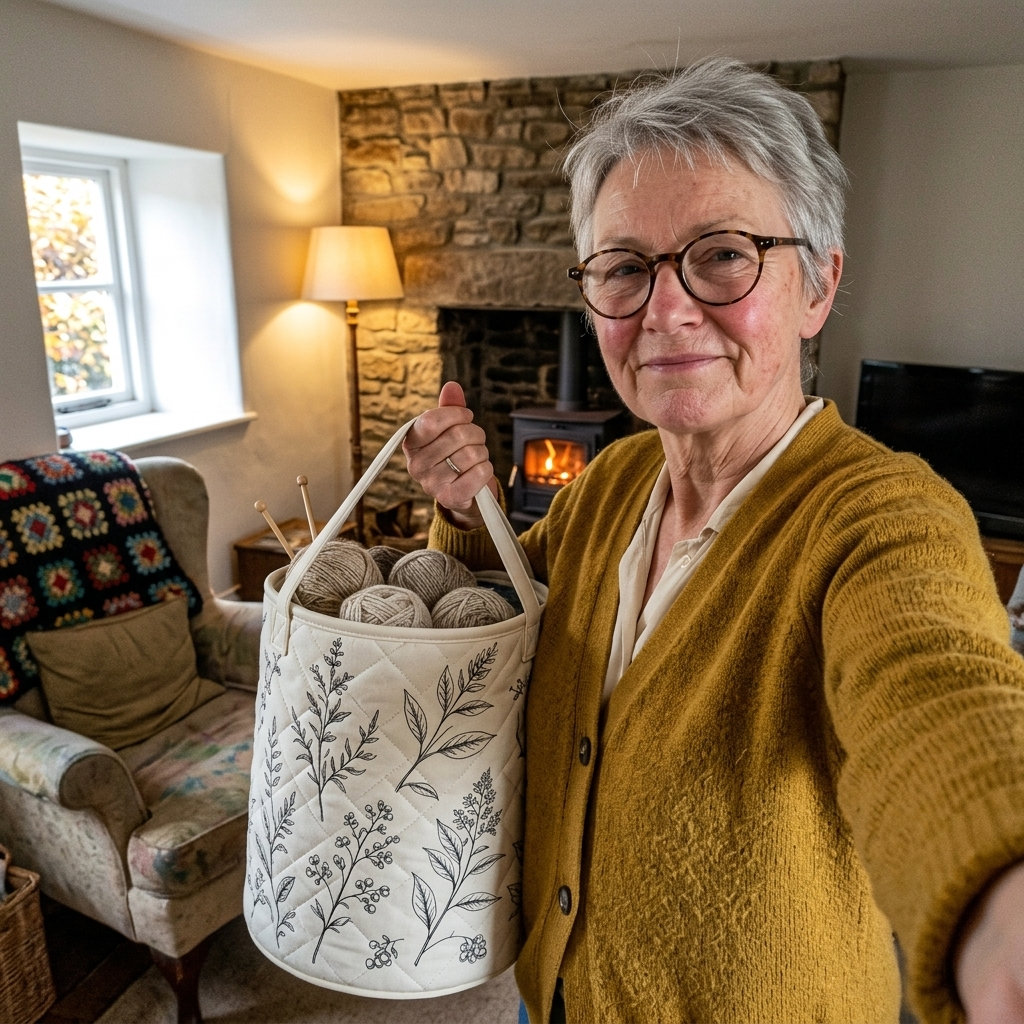 Customer holding the Wild Botanicals basket full of wool