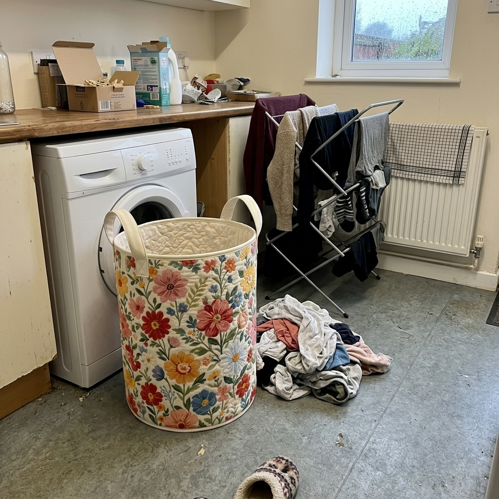 Summer Flowers basket in a utility room