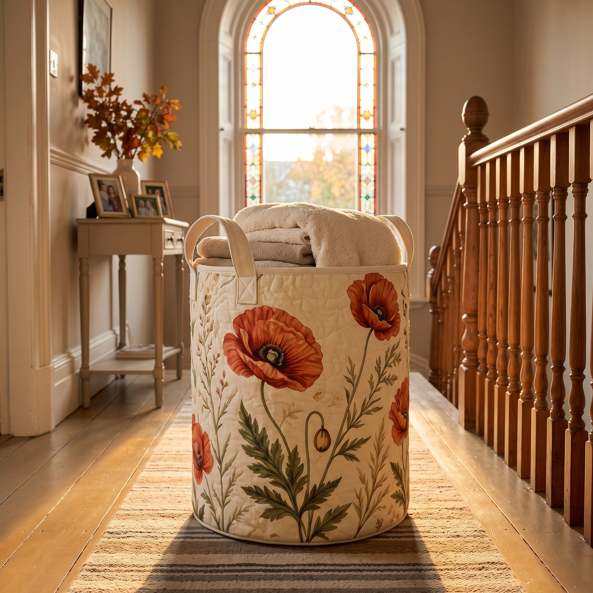 Maureen's hand-quilted Red Poppies flower basket