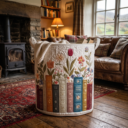 Maureen's hand-quilted Book Garden flower basket