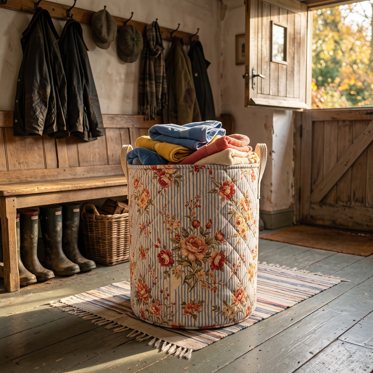 Maureen's hand-quilted Cottage Roses flower basket