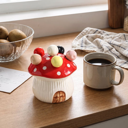 Gloria's mushroom fork house, red cap, with six colored forks